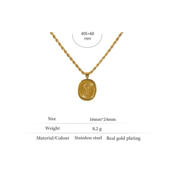 New 18K Gold Plated Oval Sunflower Pendant Necklace - Picture 5 of 7